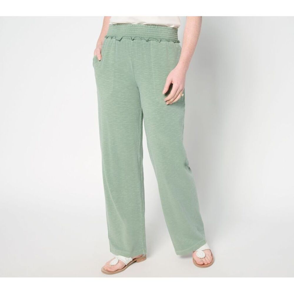 Ryan Simkhai Eyeshop Women's Petite Pants PL Slub Jersey Gauze Green A694368